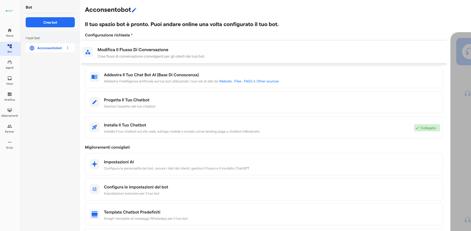 Accesso al chatbot builder