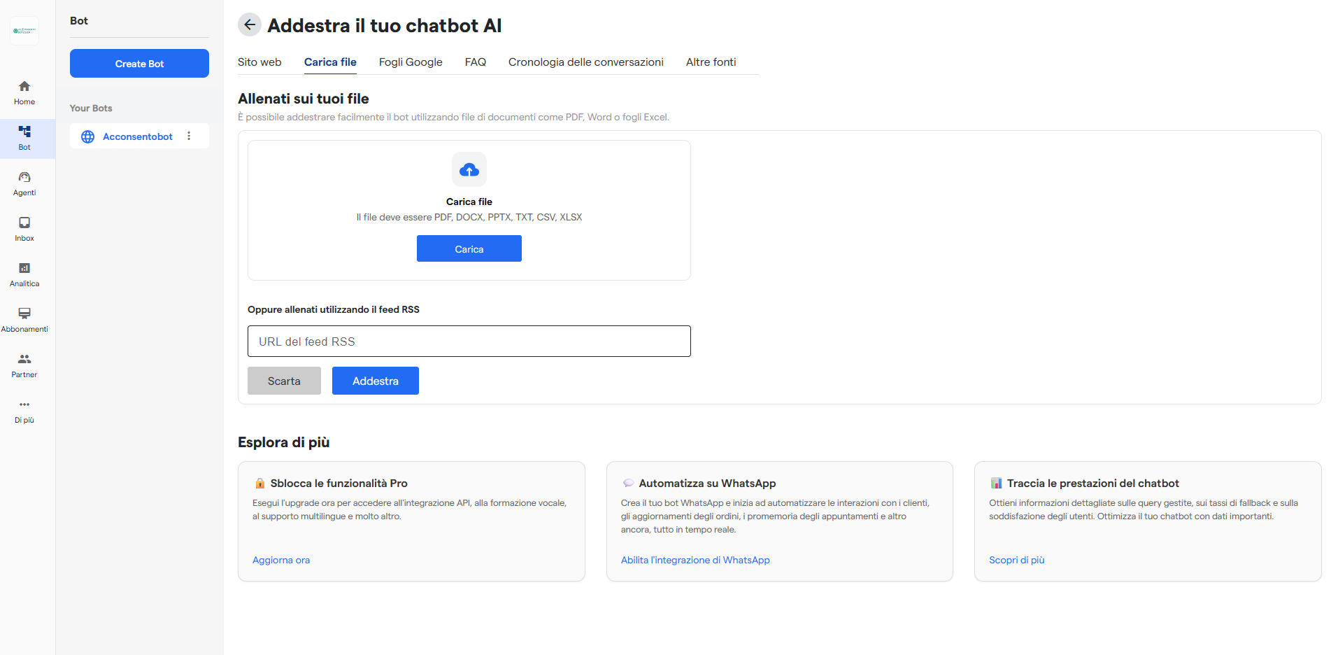 Pulsante aggiungi file
