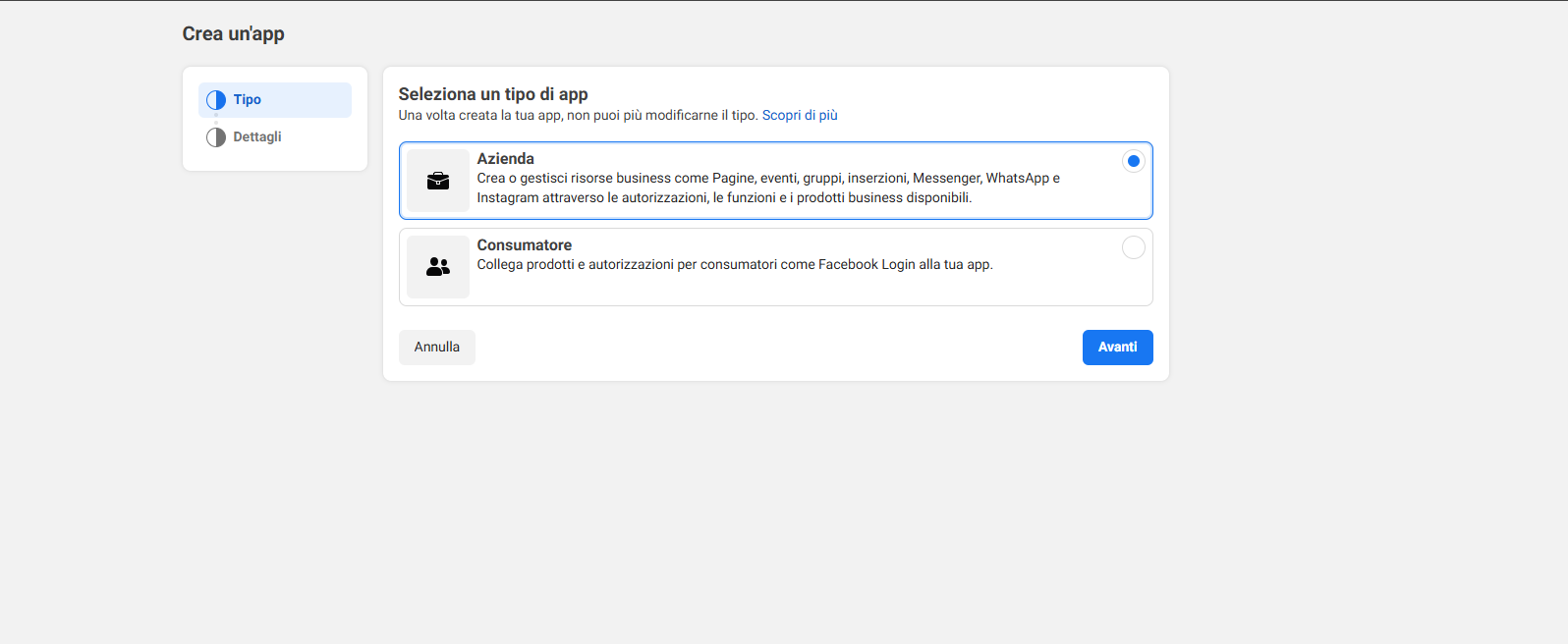 Scegli un tipo di app