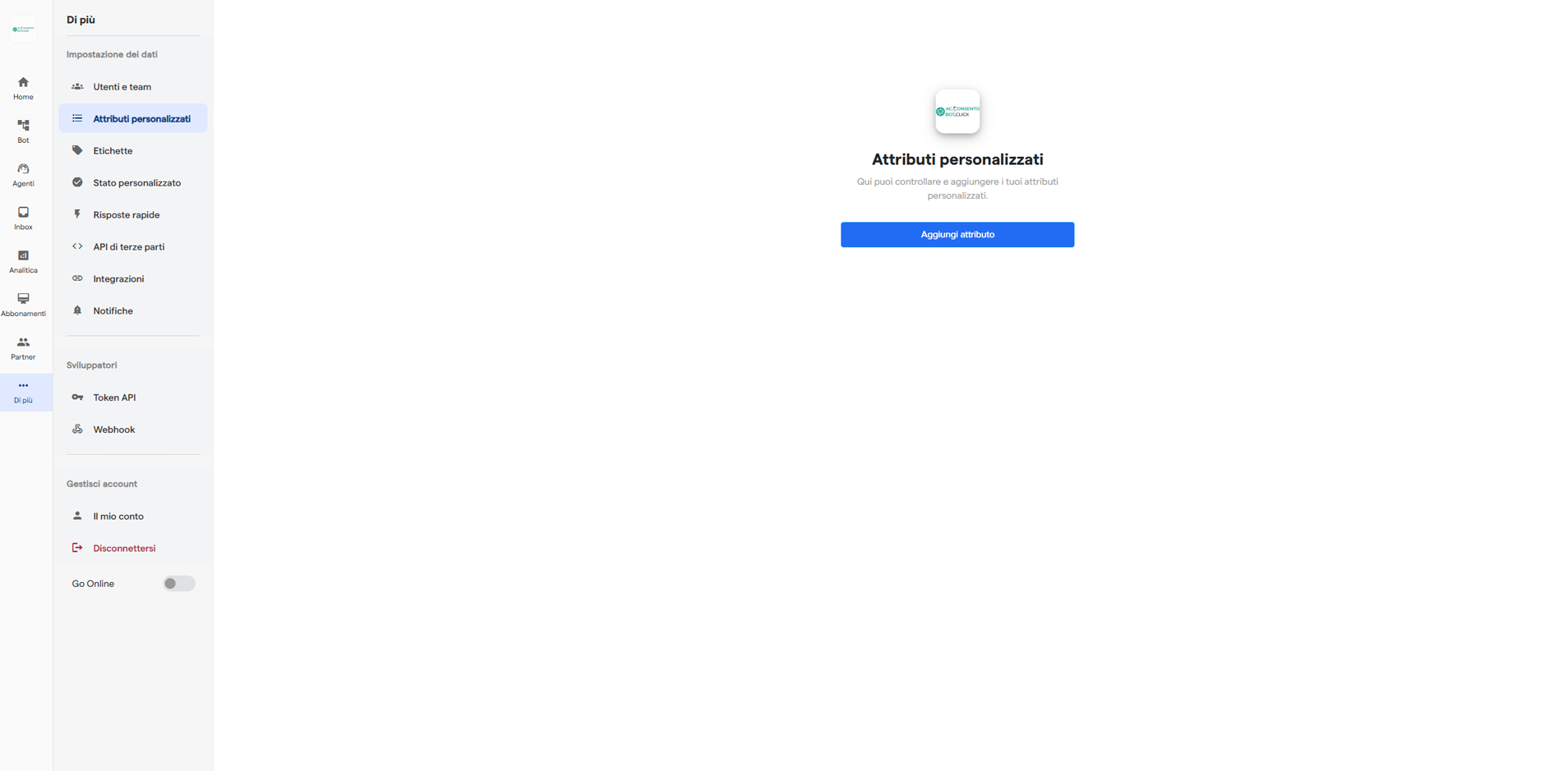 Gestione attributi personalizzati in Acconsentobot