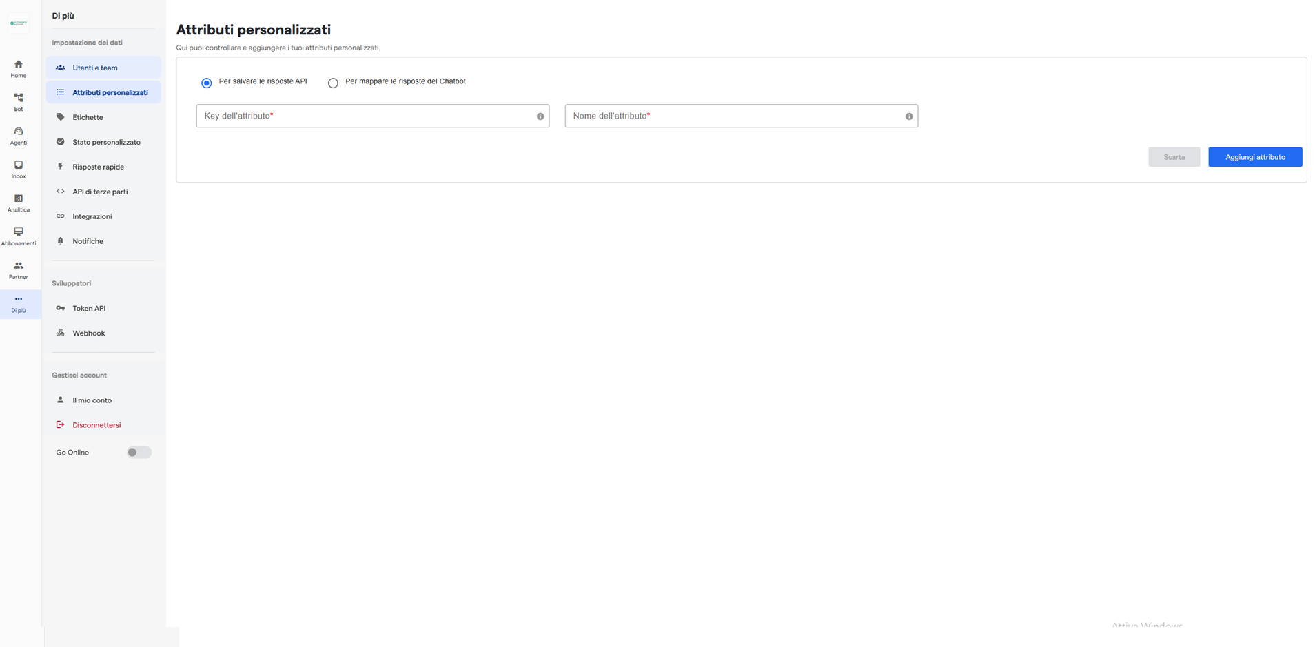 Aggiungi nuovo attributo