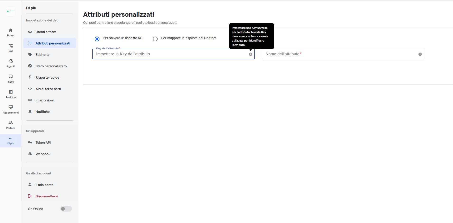 Dettagli attributo personalizzato