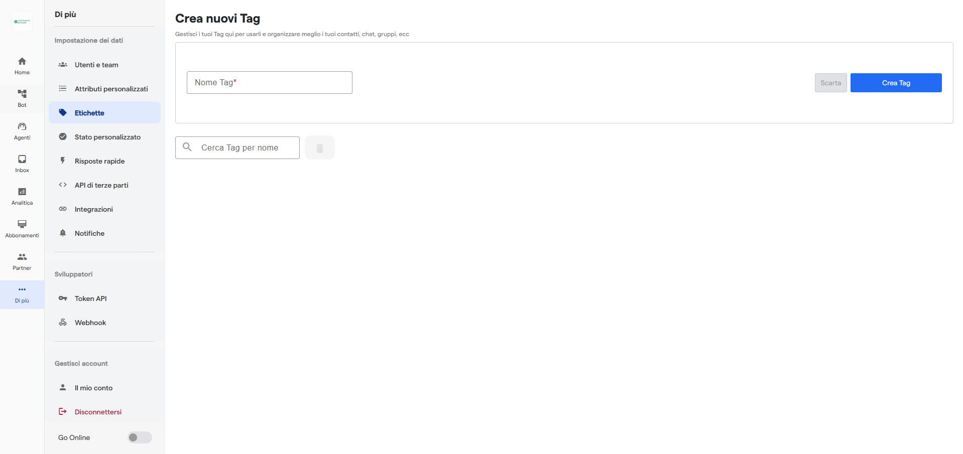 Creare un nuovo tag in Acconsentobot