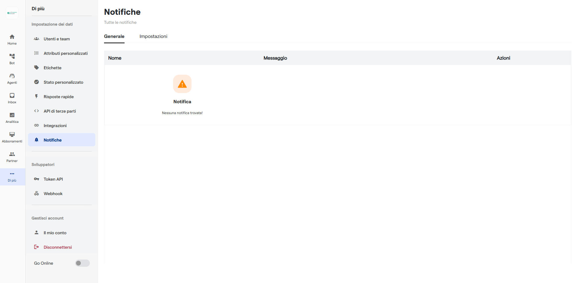 Impostazioni Notifiche Acconsentobot